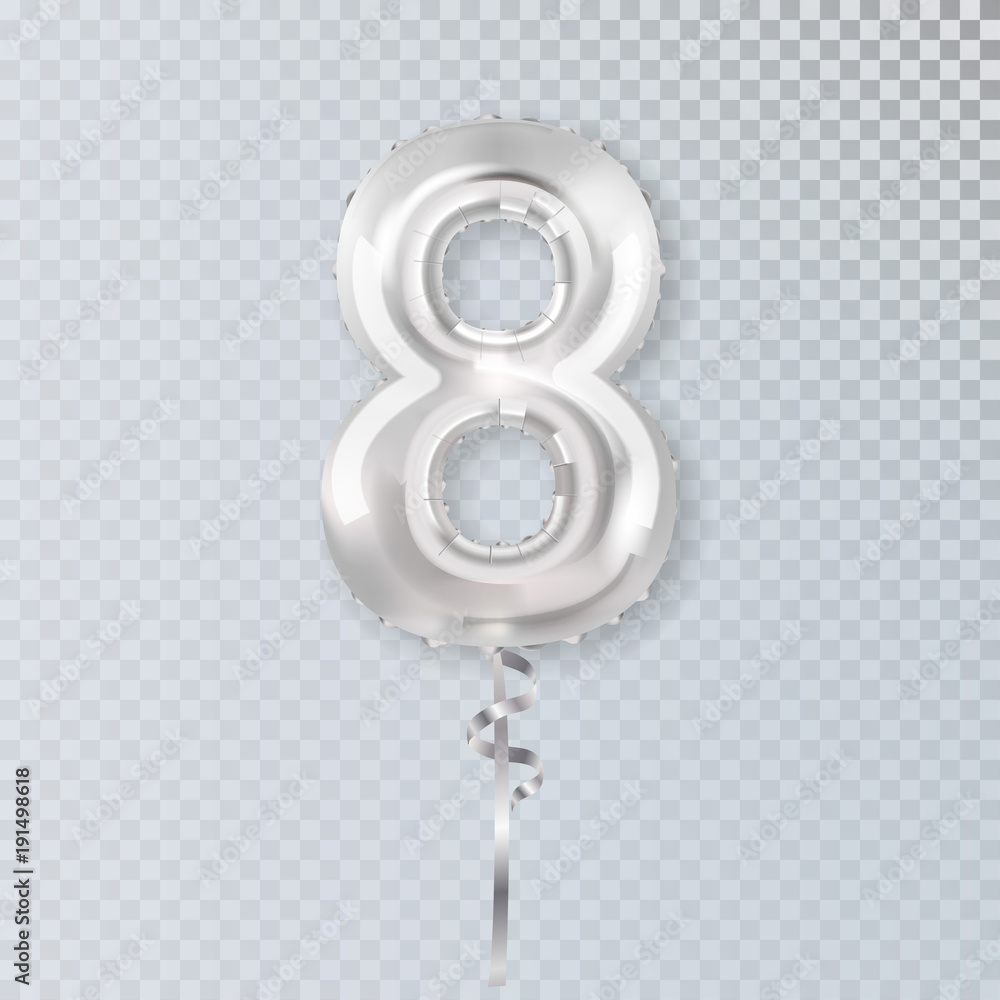 Naklejka premium Realistic silver helium balloon number eight isolated.