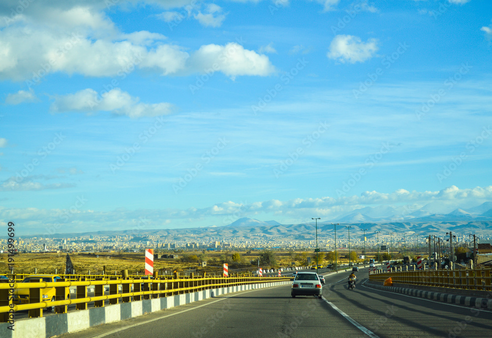 Tabris, Iran - November 12, 2015: On the road to the city of Tabriz in Iran