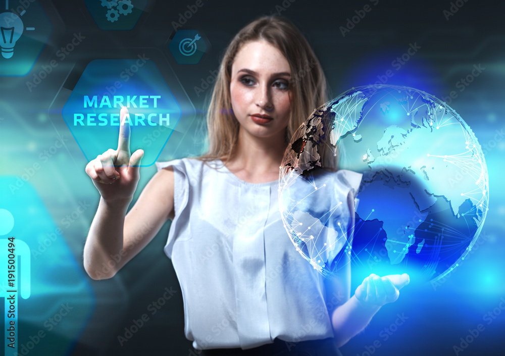 The concept of business, technology, the Internet and the network. A young entrepreneur working on a virtual screen of the future and sees the inscription: Market research The concept of business, technology, the Internet and the network. A young entrepreneur working on a virtual screen of the future and sees the inscription: Market research
