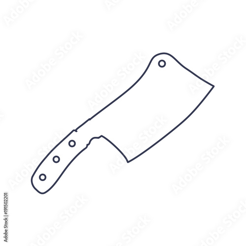 Cleaver Butcher Knife Outline Silhouette on White Background. Vector