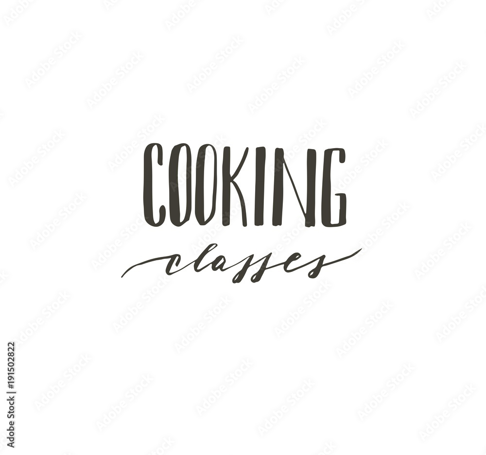 Hand drawn vector abstract modern cooking time handwritten ink textured calligraphy logo,label or sign with Cooking classes text isolated on white background