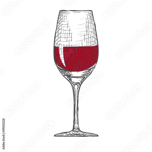 Hand Drawn Engraved Wineglass on White Background. Vector