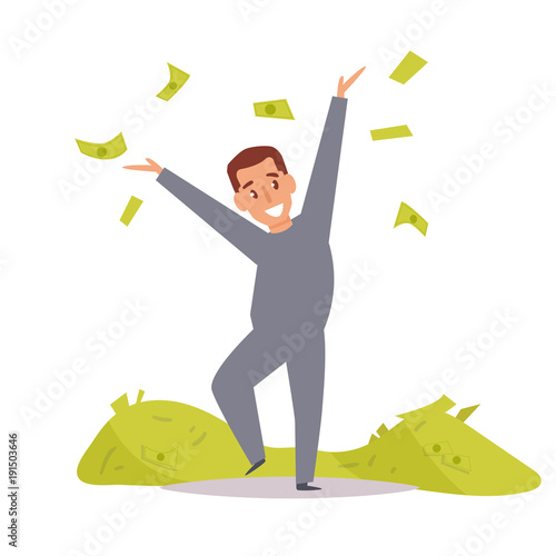 Criminal with piles of money. Robbe