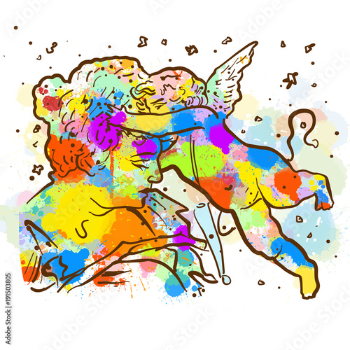 Fototapeta Naklejka Na Ścianę i Meble -  Colorful Vintage Angel Sketch
