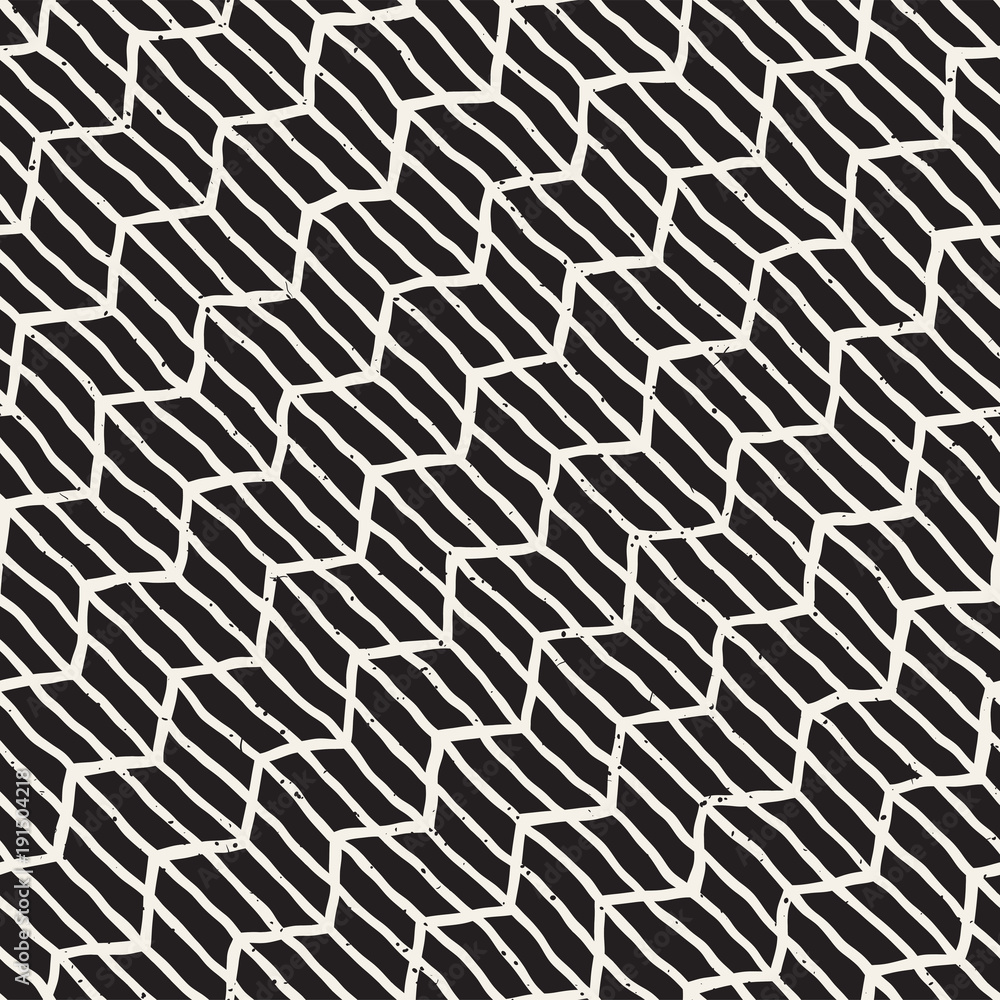 Hand drawn style seamless pattern. Abstract geometric tiling background in black and white. Vector doodle line lattice Hand drawn style seamless pattern. Abstract geometric tiling background in black and white. Vector doodle line lattice