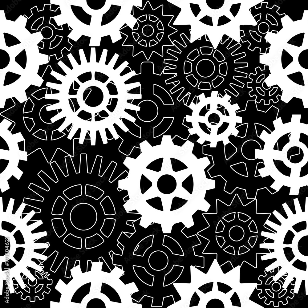 Abstract seamless pattern with gears on a black background. Abstract seamless pattern with gears on a black background.