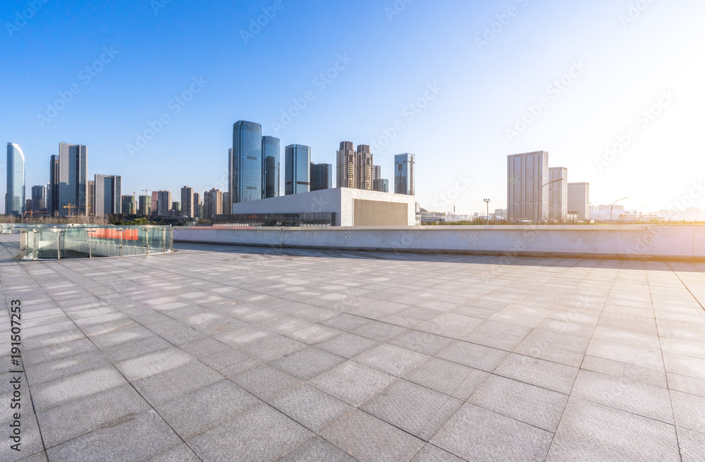 empty floor with modern office building