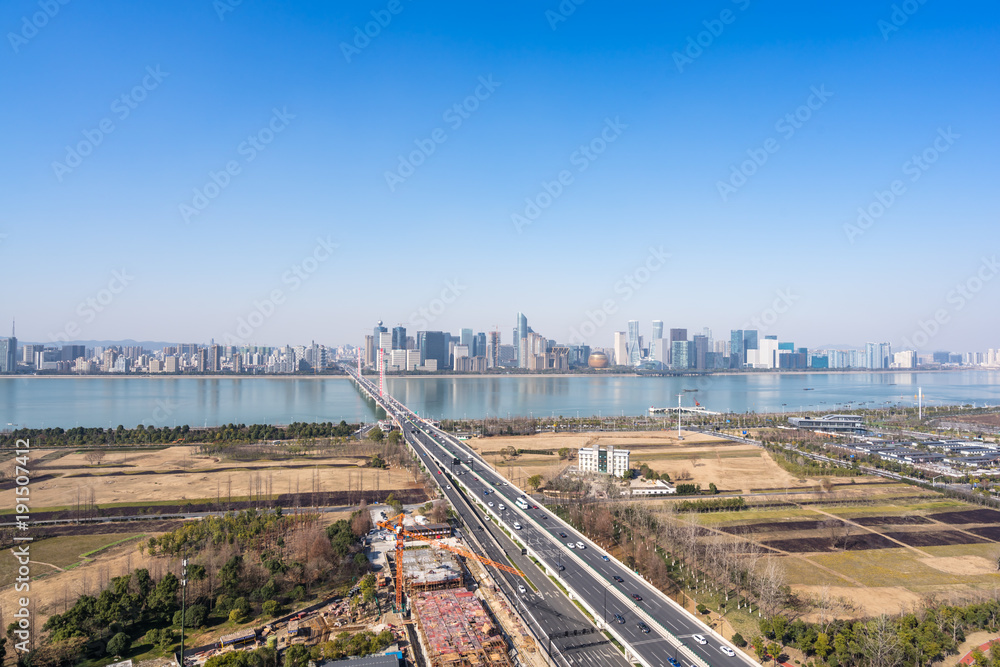 panoramic cityscape in hangzhou