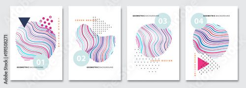 Cover templates set, vector geometric abstract background. Flyer, presentation, brochure, banner, poster design. Memphis, modern bauhaus style.