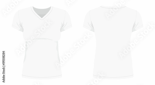  Front and back views of women's white t-shirt on white background
