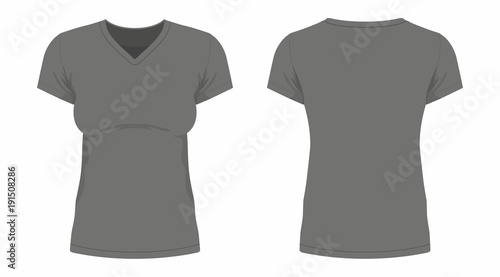  Front and back views of women's black t-shirt on white background