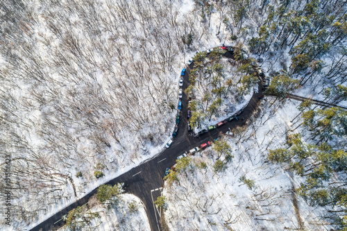 Aerial view of curvy road photo