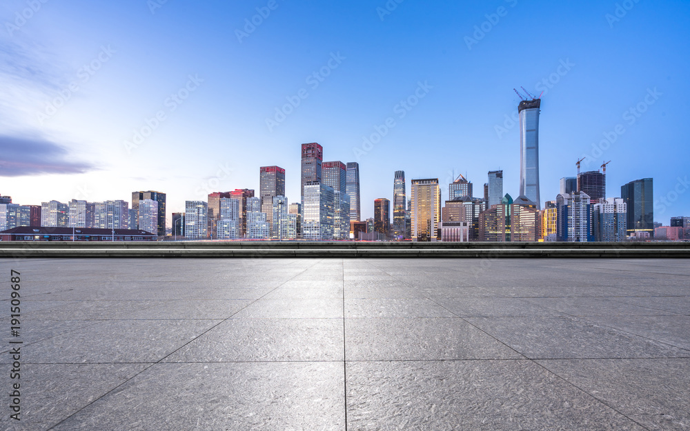 empty floor with modern building empty floor with modern building