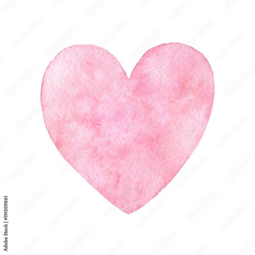 Hand painted pink watercolor heart illustration isolated on the white background. Saint Valentine's Day decoration.