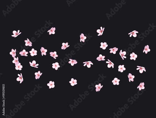 Flying Pink Cherry Blossom, Realistic Vector Background. Beautiful Sakura Soft Romantic Illustration. Wedding Decoration, Flying Pink Cherry Blossom, Love Magic Design. Cool Showering Blooming Sakura