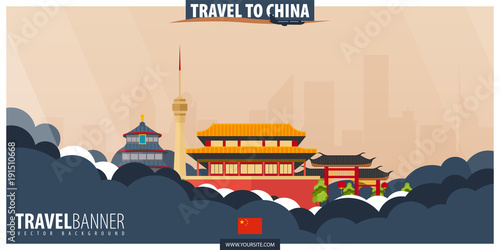 Travel to China. Travel and Tourism poster. Vector flat illustration.