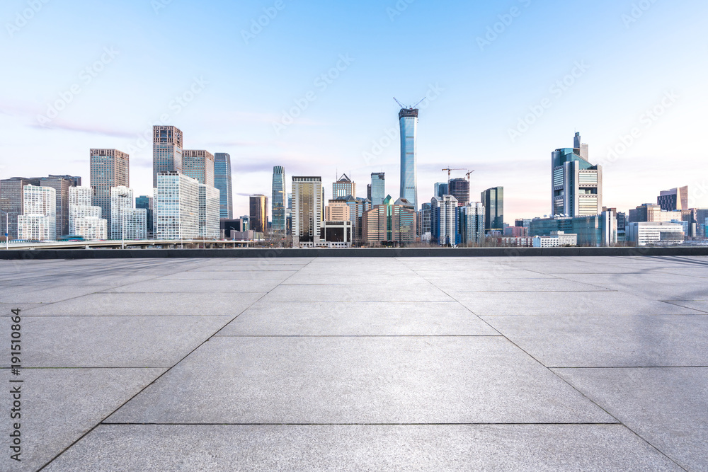 empty marble floor with cityscape in beijing empty marble floor with cityscape in beijing