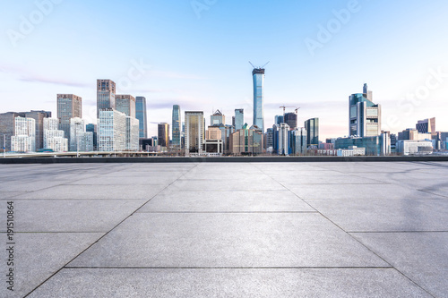 empty marble floor with cityscape in beijing © THINK b