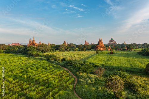 Ancient pagodas in Bagan during sunrise  Myanmar