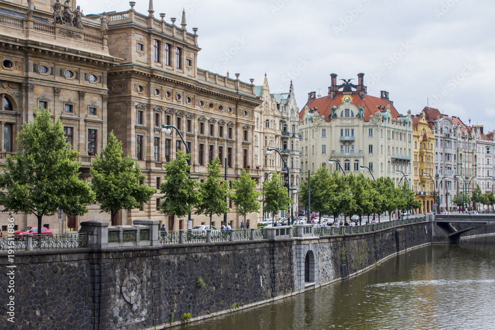 View on the waterfront of the Vltava river. Prague Czech Republic