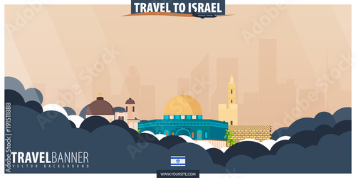 Travel to Israel. Travel and Tourism poster. Vector flat illustration.