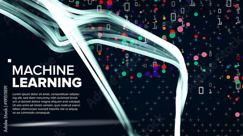 Machine Learning Background Vector. Algorithm Visualization. Futuristic Code. Cryptography Binary Technologies. Techno Illustration