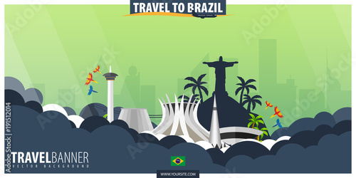 Travel to Brazil. Travel and Tourism poster. Vector flat illustration.