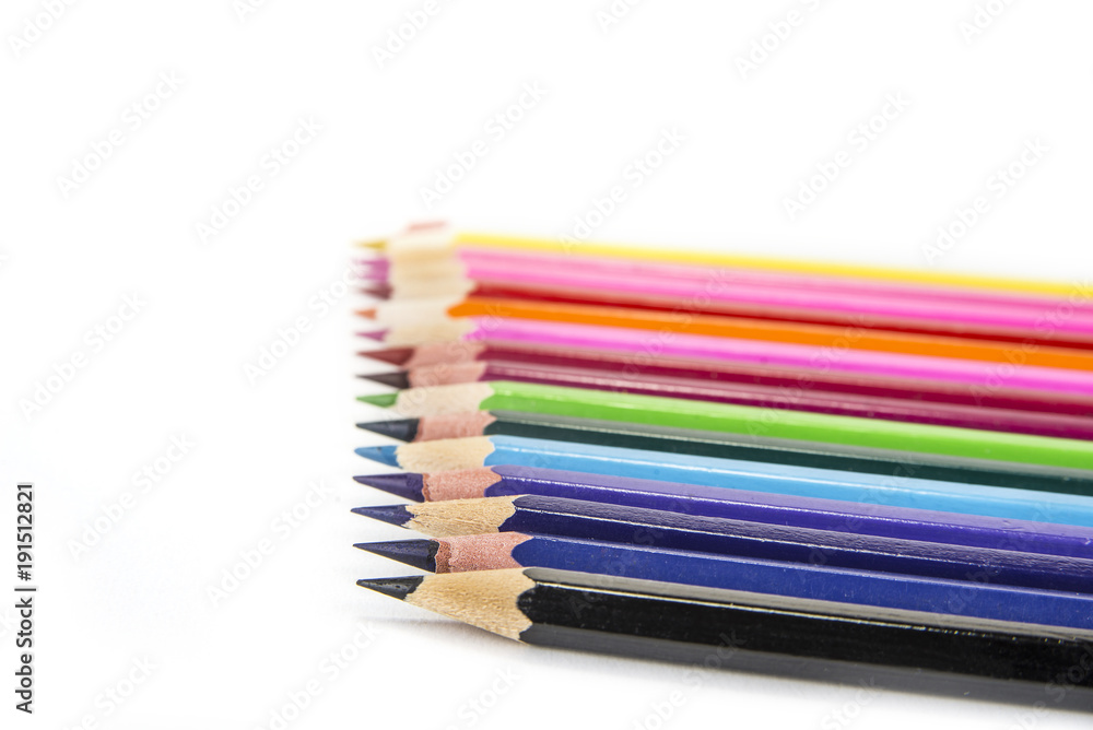 Sharpened colored pencils on the white background Sharpened colored pencils on the white background