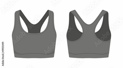 Front and back views of women's black sport bra on white background