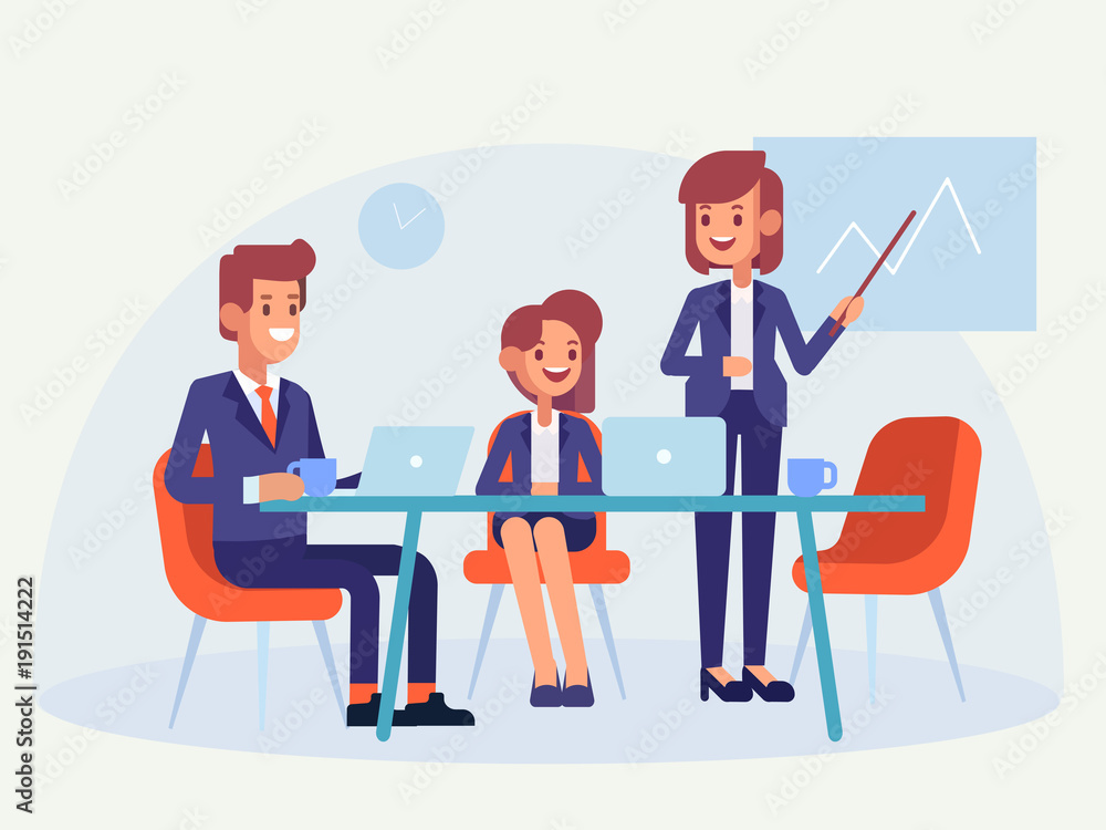 Teamwork. Meeting business people. Flat style,vector illustration.