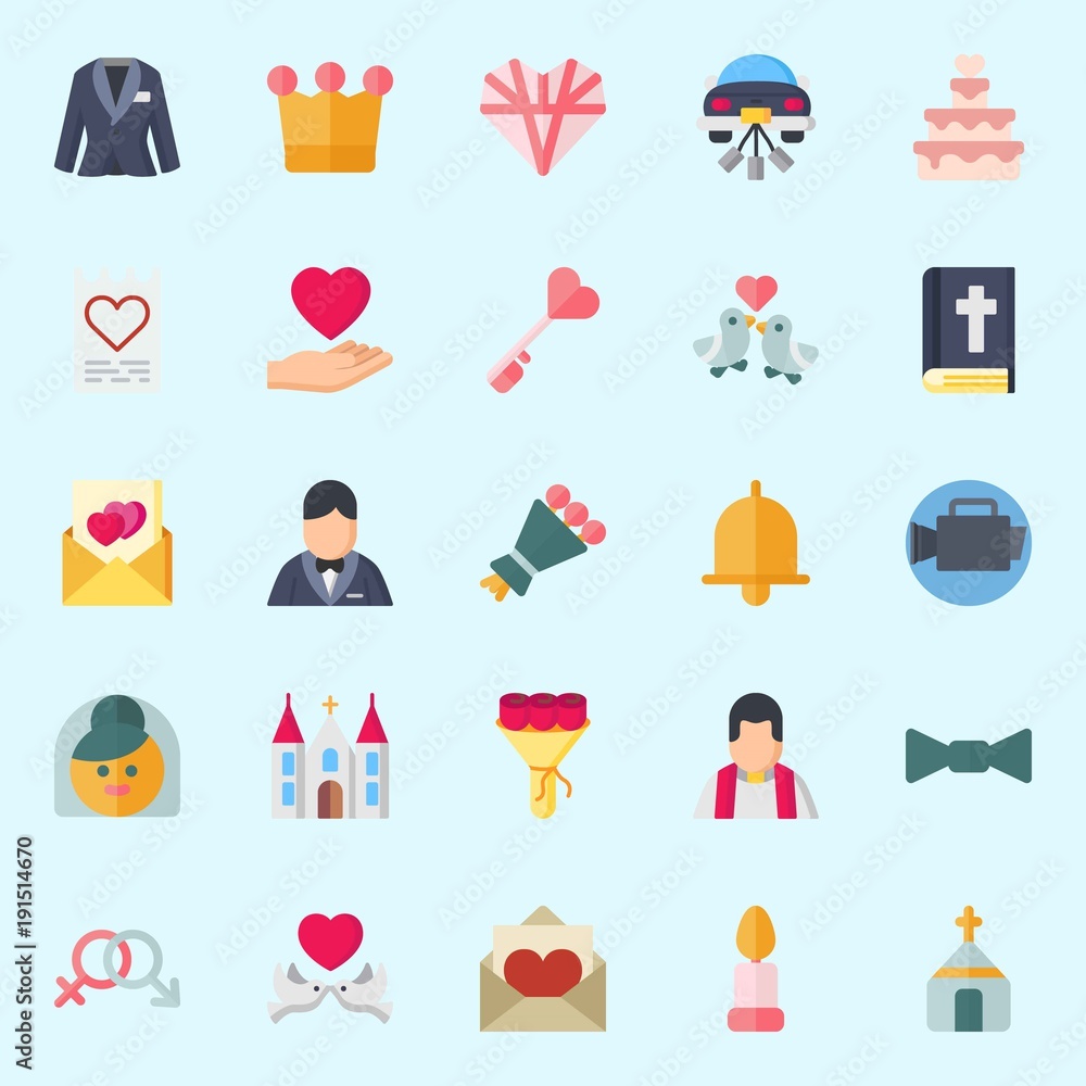 icons set about Wedding. with key, genders, suit, wedding cake, bow tie and bride icons set about Wedding. with key, genders, suit, wedding cake, bow tie and bride