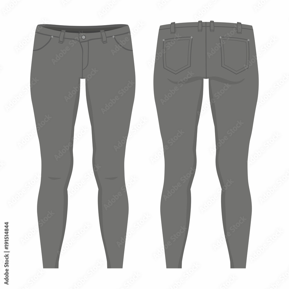 Women's black jeans. Front and back views on white background Women's black jeans. Front and back views on white background