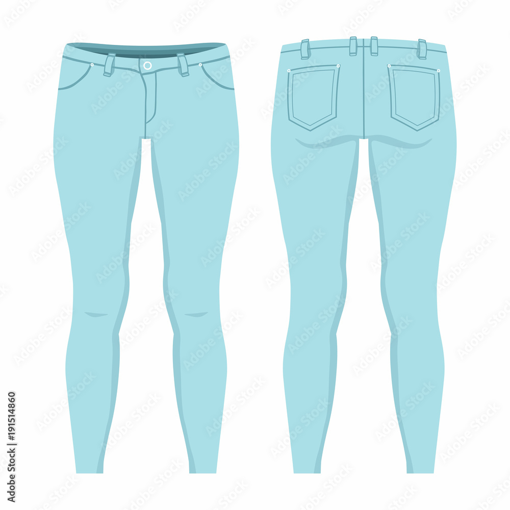 Women's light blue jeans. Front and back views on white background Women's light blue jeans. Front and back views on white background