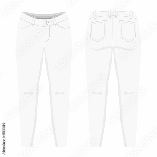 Women's white jeans. Front and back views on white background