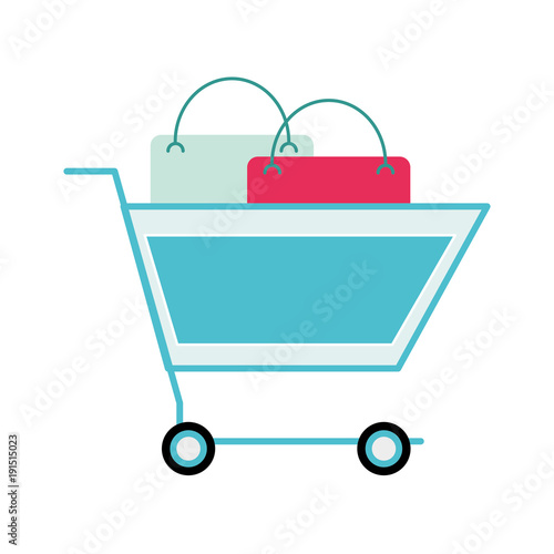 colorful shopping car with market buy bag