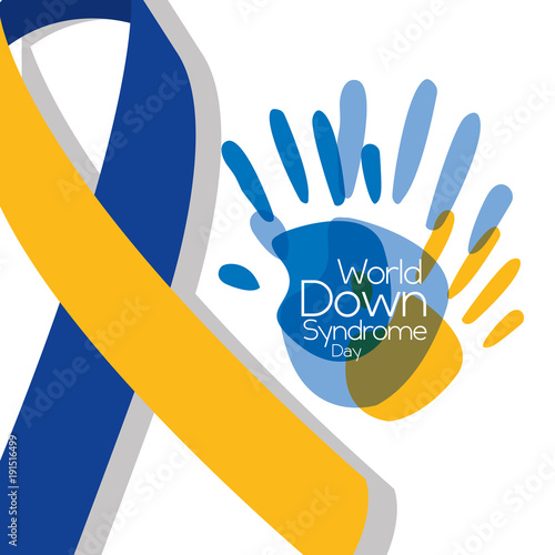 world down syndrome day painted hands big ribbon symbol vector illustration