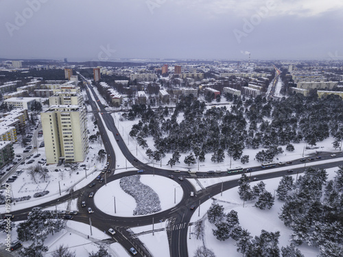 Aerial view of city Tallinn Estonia in winter day, district Mustamjae