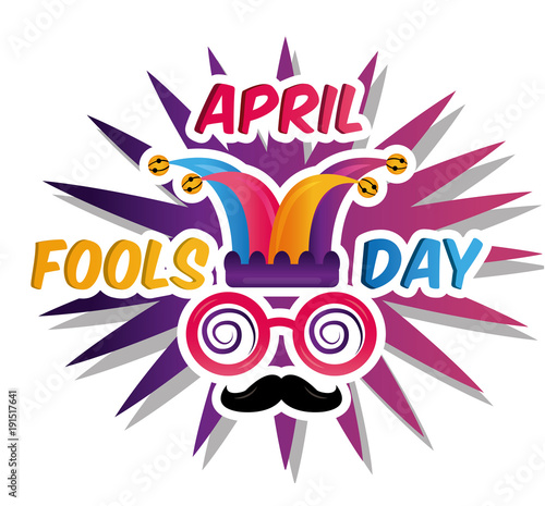 funny glasses nose hat april fools day lettering text for greeting card vector illustration