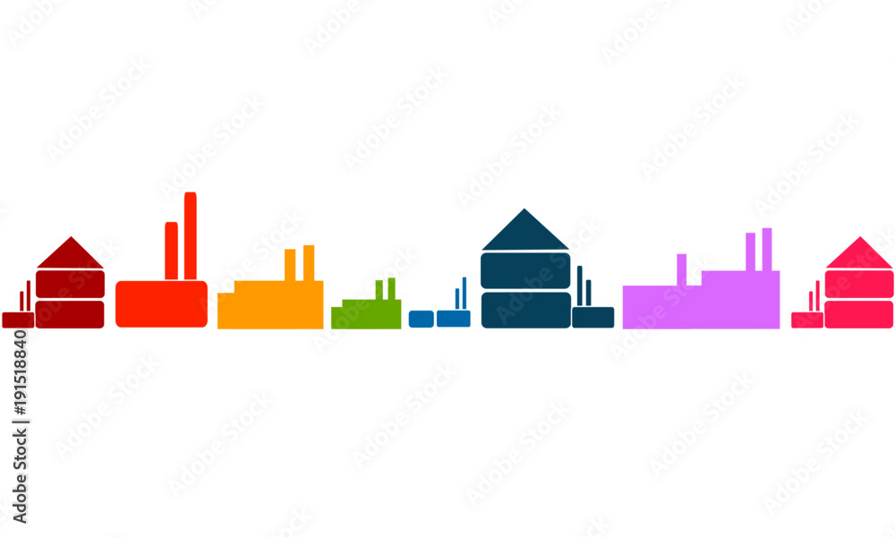 Fototapeta premium Industrie Landschaft Gebäude Panorama Bunt Band Banner Hintergrund