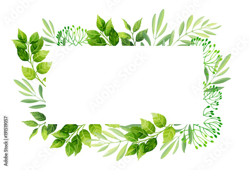 Green leaves frame template.  Vector illustration.