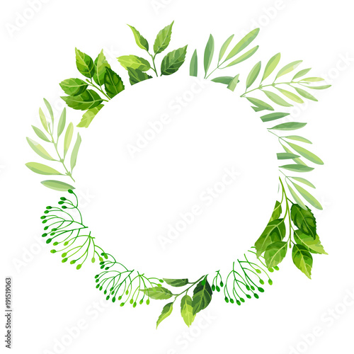Green leaves frame template.  Vector illustration.