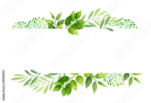 Green leaves frame template.  Vector illustration.