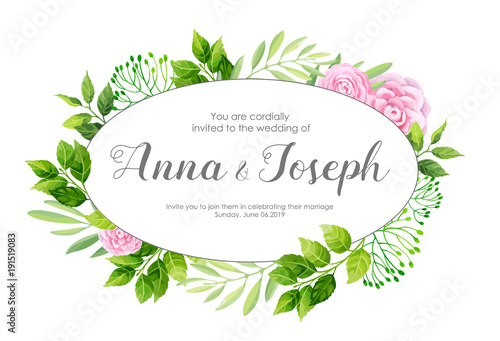 Wallpaper Mural Wedding invitation with camellia flowers. Vector illustration. Torontodigital.ca