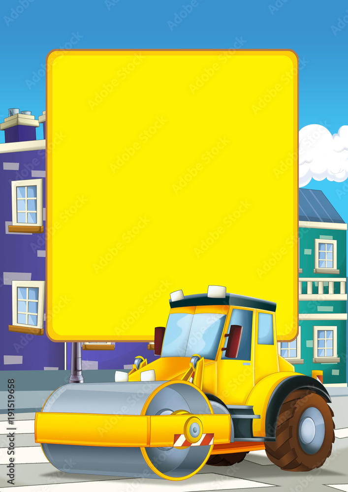 Naklejka premium cartoon scene with road roller in the city - illustration for children