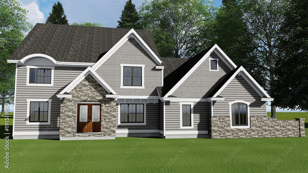 3D Illustration of a Modern Craftsman House 3D Illustration of a Modern Craftsman House