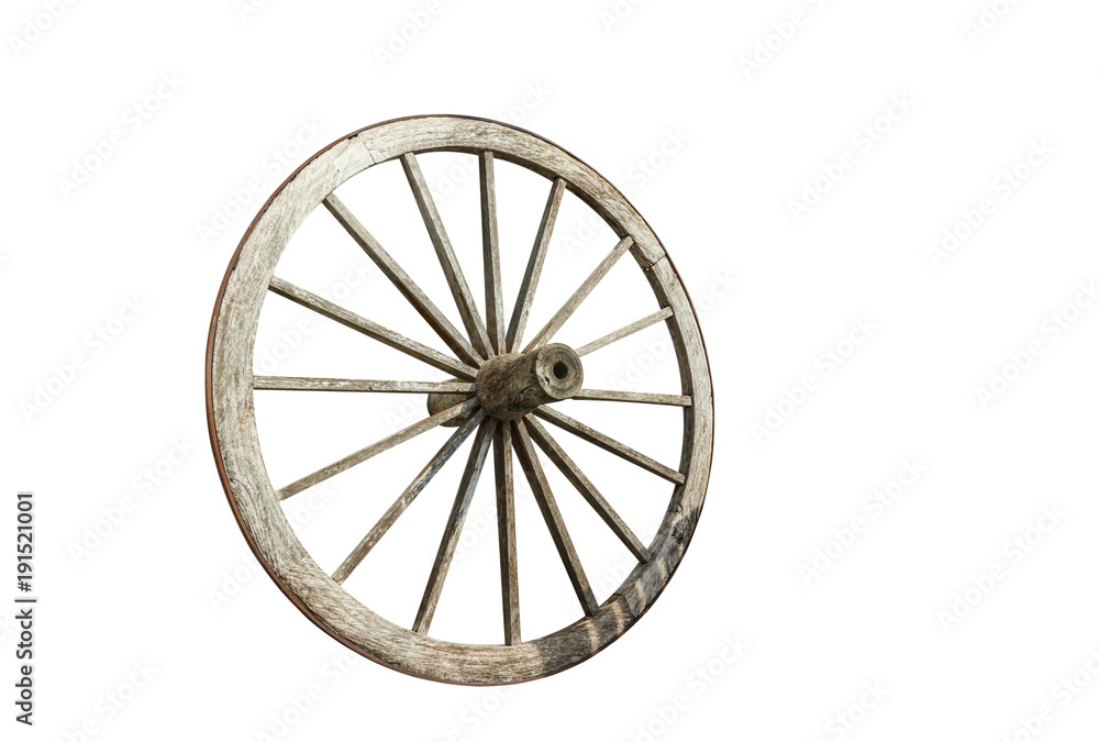 Fototapeta premium Old wood wheel isolated on white background 