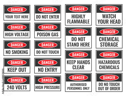 danger sign with warning text, danger label