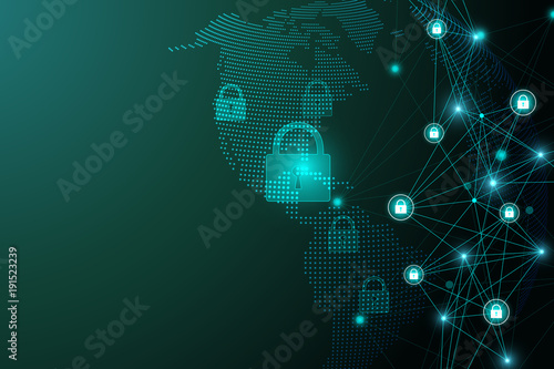 Protection concept. Data Security system Shield Protection Verification. Cyber security and information or network protection. Future cyber technology. System privacy. Vector illustration.