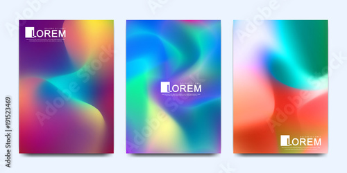Modern vector template for brochure leaflet flyer cover catalog poster advert in A4 size. Abstract fluid 3d shapes trendy liquid colors backgrounds set. Colored fluid graphic composition illustration.