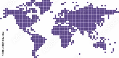 Violet square shape world map on white background, vector illustration.